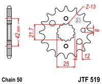 Мотозвезда JT передняя (ведущая) под цепь 530 на 16 зубьев стальная JTF519.16