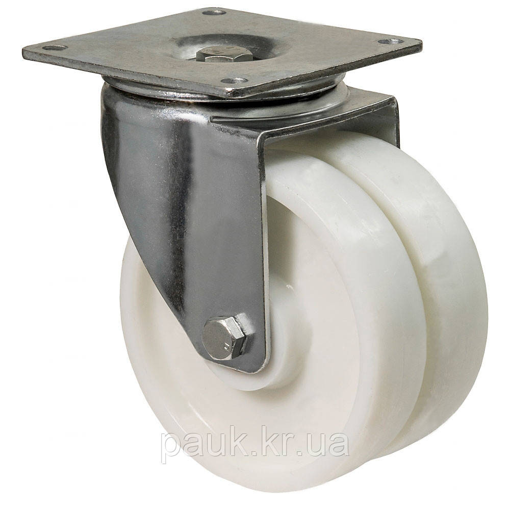 Колесо 4502-ТМ-202-B, Ø 202 мм, здвоєне поворотне колесо з кронштейном 45 Medium, посиленен колесо з поліаміду на візок вантажний, фото 1