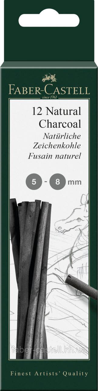 Вугілля натуральне Faber-Castell Pitt natural charcoal stick, товщина 5-8 мм (12 паличок), 129298