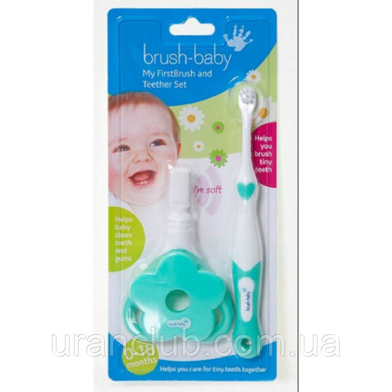 First Brush дитяча зубна щітка + гризуніг від 0 до 3 Brush-Baby браш бейбі