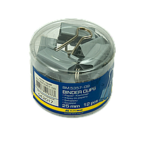 Біндер (затиск для паперів) 25 мм, ціна за 12 шт., туба, сірий