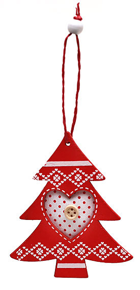 Підвіска ялинка червона з орнаментом, фото 1