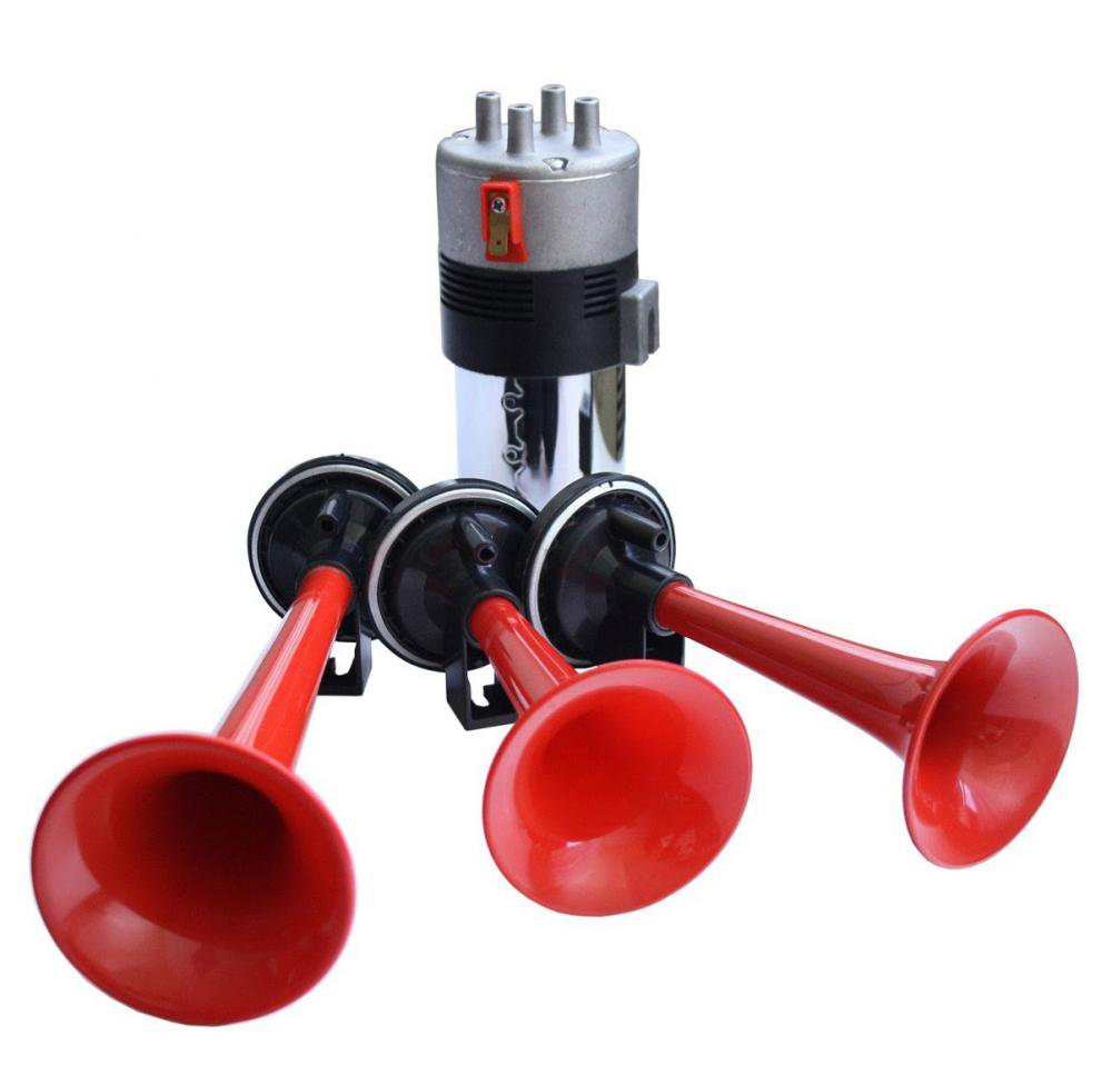 Сигнал Повітряний 12V/215mm 3 Дудки/Компресор 100 748 Elegant червоний, фото 1