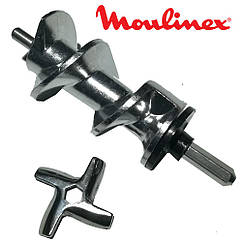 Шнек для м'ясорубки Moulinex SS-989487 (з кільцем ущільнювача) L=128 в комплекті з ножем - запчастини для м'ясорубок Moulinex