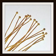 Пін із кулькою золото 10 000 шт (товщина 0,6 мм, довжина 5 см, діаметр кульки 2 мм)