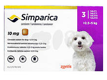 Сімпаріка 2,5-5 кг від бліх та кліщів для собак (3шт)