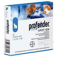 Bayer Profender Spot-On (Профендер Спот-Он), 0,7 мл*2 - Антигельминтный препарат для кошек от 2,5 до 5,0 кг