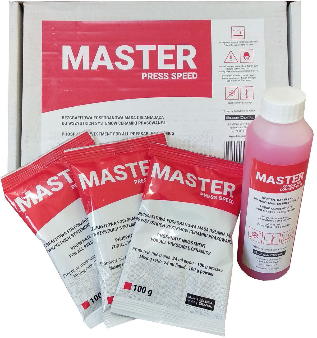 Пакувальна маса для пресскерамики MASTER Press Speed (Майстер Прес Спід) 20х100г+250мл, Silesia, фото 1