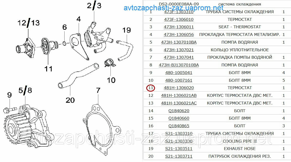 Оригинальный термостат Chery Elara A21 ZAZ Forza A13 ЗАЗ Форца / Форза 481h-1306020 Made in China на 87°C - фото 8 - id-p740867221