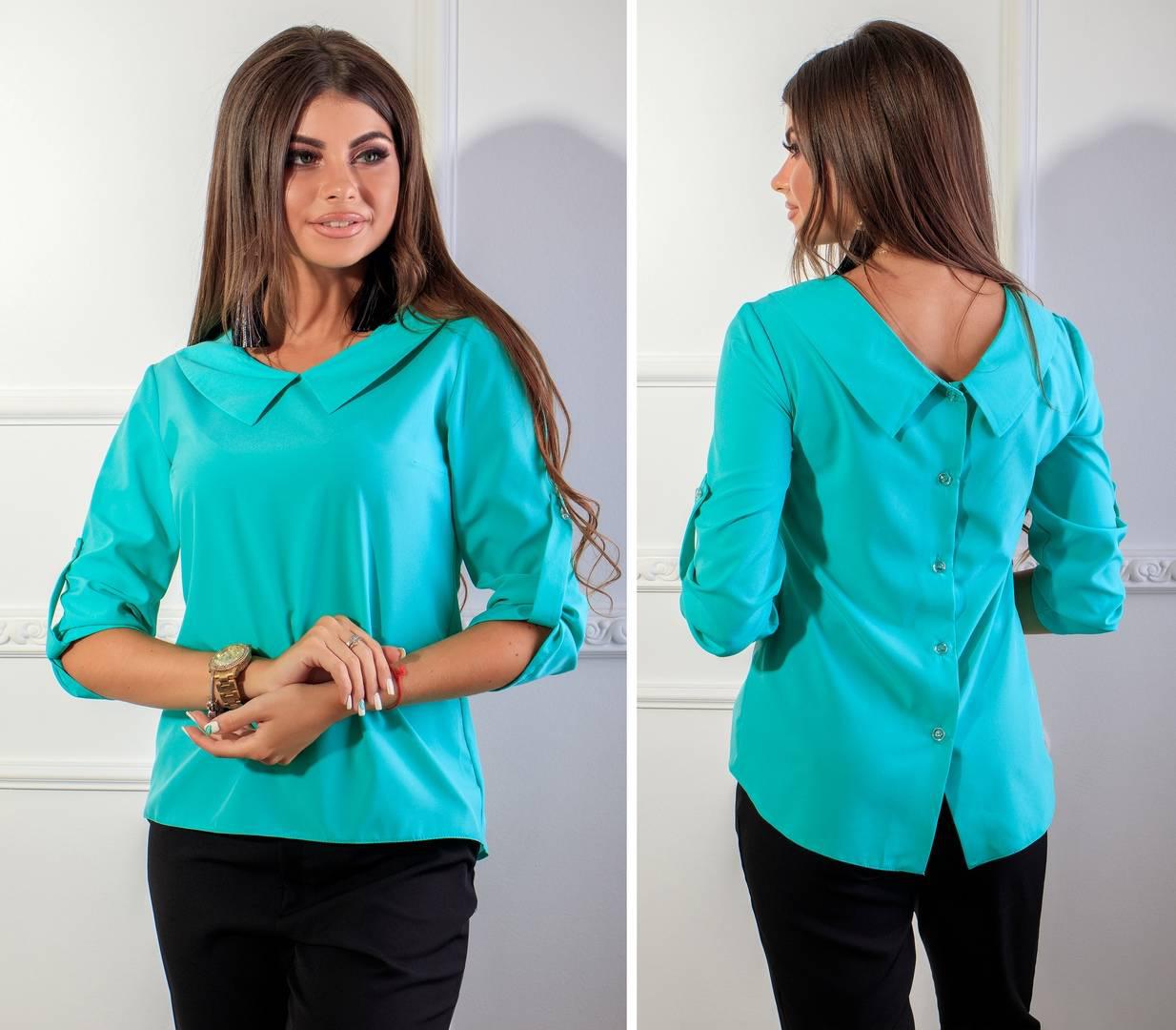Блузка з гудзиками на спині ( арт.116),тканина бенгалин, бірюзова