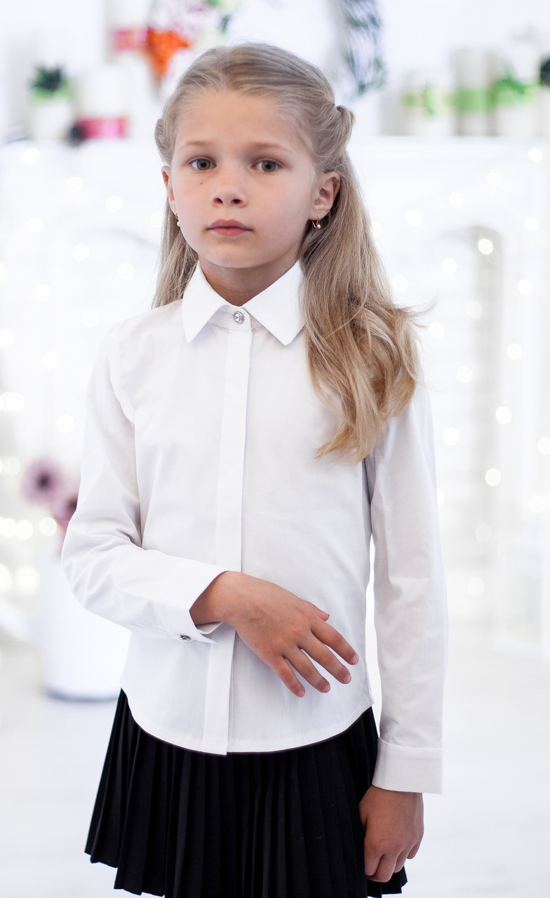 Шкільна класична блуза з прихованою застібкою мод. 2001 біла