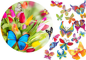 Вафельна картинка квіти та метелики, для торта