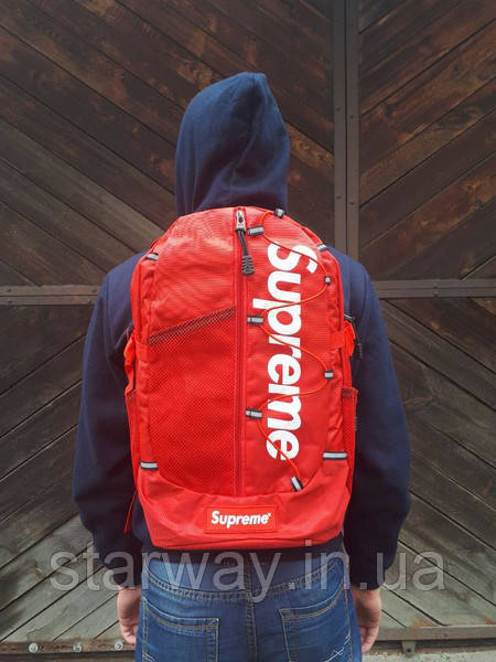 Рюкзак червоний Supreme logo топ | Оригінальна бирка