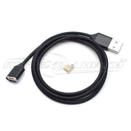Магнітний кабель USB — micro USB, тканинне обплетення, 1 м, фото 1