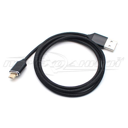 Магнітний кабель USB — micro USB, тканинне обплетення, 1 м, фото 3