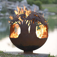 Очаг-шар металлический Деревья в огне (диаметр 50 см)