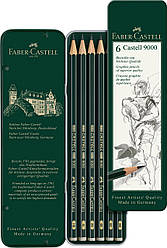 Набір чернографитных олівців Faber-Castell CASTELL® 9000 в металевій коробці 6 шт різних тв., 119063