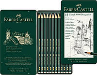 Набор чернографитных карандашей Faber-Castell CASTELL 9000 в метал. коробке 12 шт разных тв. (5В -5Н), 119064