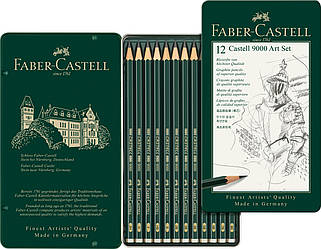 Набір чернографитных олівців Faber-Castell CASTELL® 9000 в металевій коробці 12 шт. різних тв. (8В-2Н), 119065