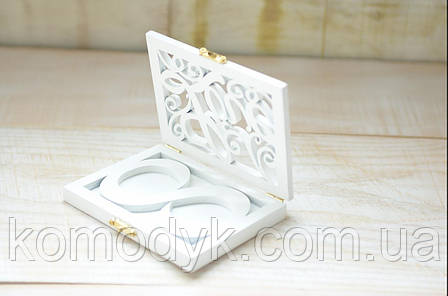 Дерев'яна весільна скринька для обручальних кілець 130*100*18 мм Біла "Love", фото 2