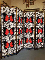 Ширма в кабинет " Красная бабочка на камушках " 170х200см