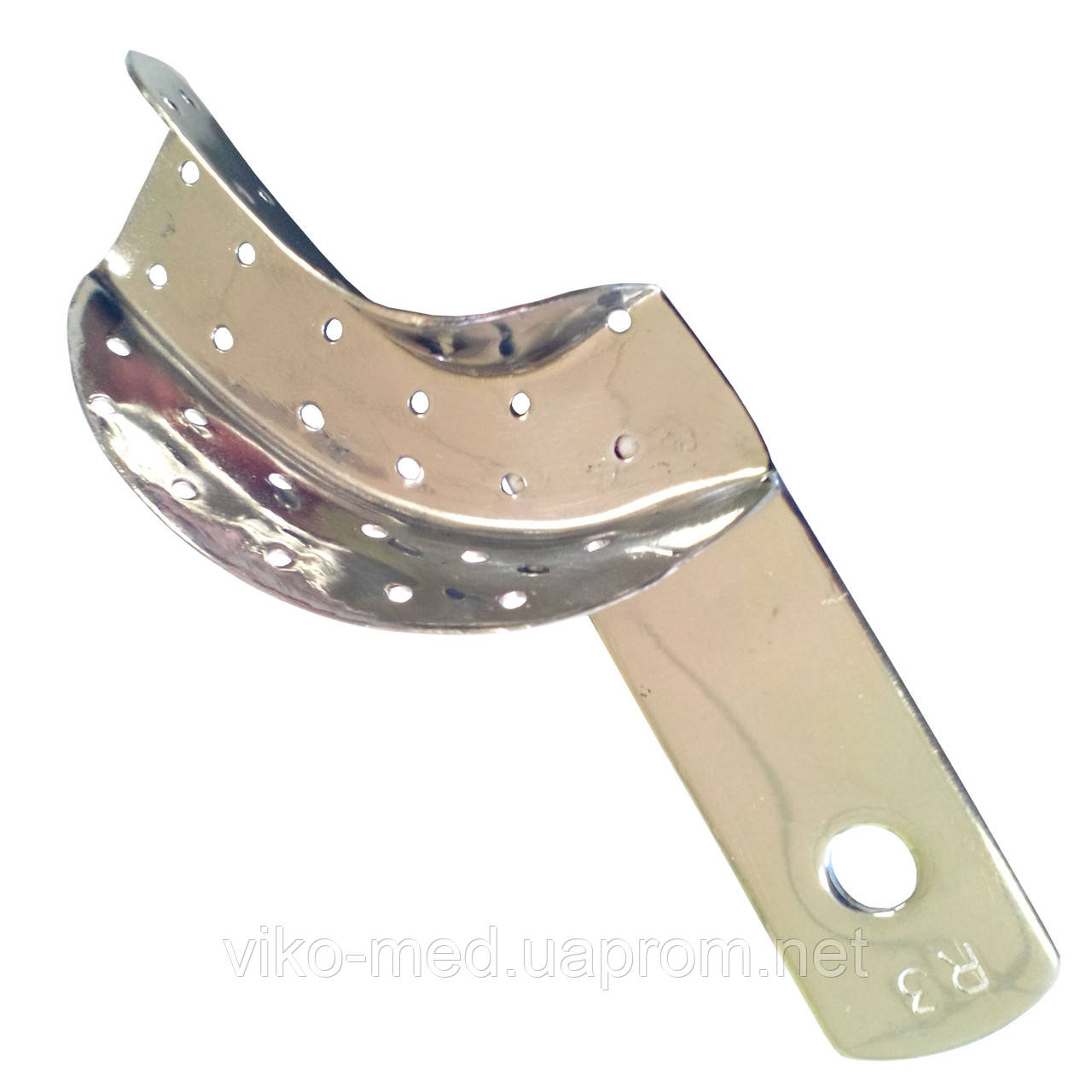Ложка оттискная стоматологическая перфорированная для коронок и мостовидных протезов, правая № 3. Длина 55 мм - фото 1 - id-p741836874