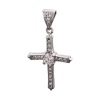 Крестик серебряный маленький с белыми фианитами разного размера