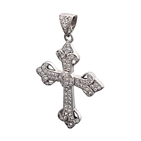 Крестик серебряный фигурный с белыми фианитами