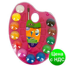 Акварельні фарби на палітрі, 12 кольорів, натуральна кисть, рожева ZB.6558-10