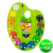 Акварельные краски на палитре, 12 цветов, натуральная кисть, салатовая ZB.6558-15