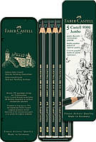 Набор чернографитных карандашей Faber-Castell CASTELL 9000 Jumbo в метал. коробке 5 шт. (НВ-8В), 119305