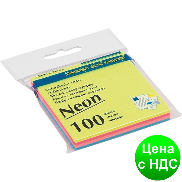 Блок для заміток 76х76мм, 100листов, декор неон (4 кол. х 25 аркушів) BM.2312-97