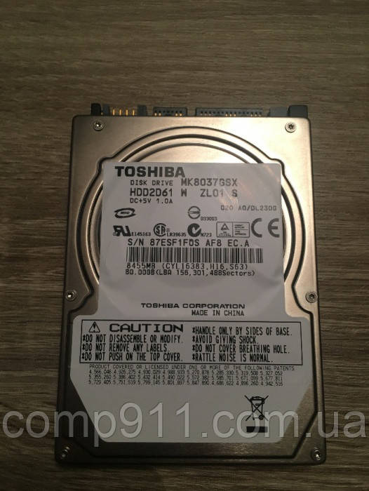 Жорсткий диск для ноутбука Toshiba MK8037GSX 80 GB.