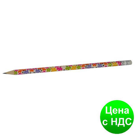 Олівець графітний FLOWERS HB з гумкою, туба 20шт. ZB.2300-20, фото 2