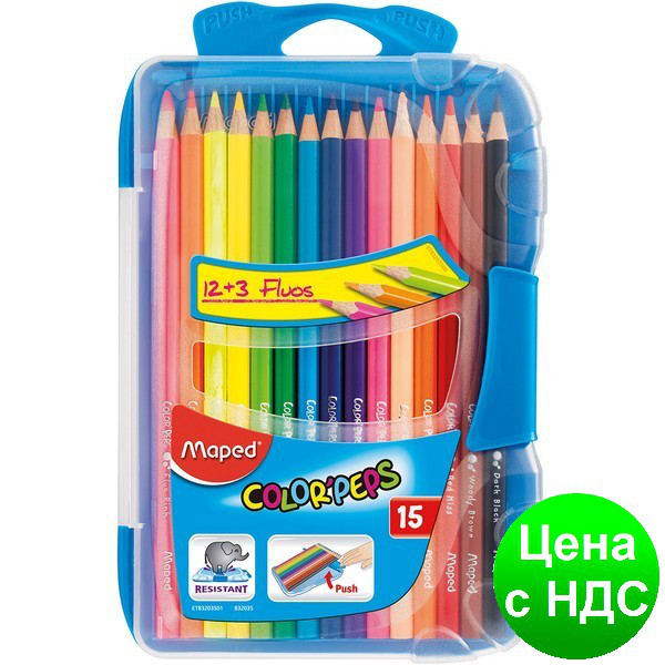 Олівці кольорові COLOR PEPS Smart Box, 15 кол., пластик. футляр з підвісом, асорті MP.832035