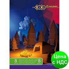 Картон кольоровий двухстороннией (целюлозний), А4, 8 кольорів - 8 аркушів, 215г/м2 ZB.1959