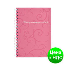 Книжка для записів на пружині Barocco А6, 80 аркушів, кл., рожевий, пласт.обкладинка BM.2589-610