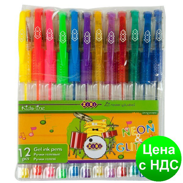 Набір з 12-ти гелевих ручок NEON+GLITTER ZB.2204-99