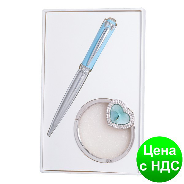 Набір подарунковий "Crystal": ручка кулькова + гачок д/ сумки, LS синій.122028-02