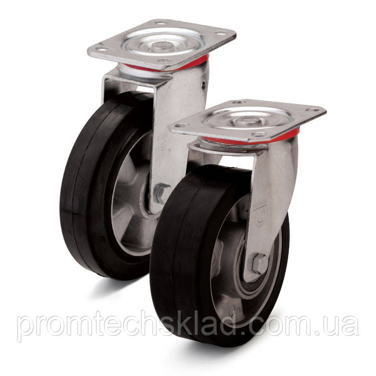 Колесо з еластичної гуми з поворотним кронштейном 200 мм Україна