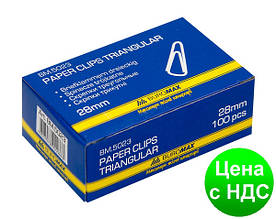Скріпки нікельовані 28мм, 100шт., трикутні, нікельовані BM.5023