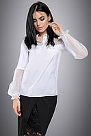 Ошатна біла блузка з прозорими рукавами 44-50 розміру