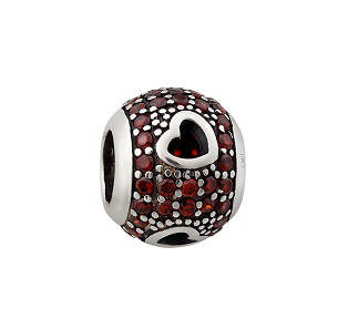 Підвіс срібний намистина з сердечками та червоними фіанітами