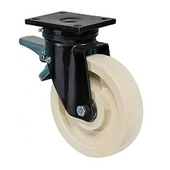 Колесо 4004-Н-200-B, Ø 200 мм, посилене поворотне колесо з кронштейном та гальмом, колесо на 1300 кг, вантажне колесо з поліаміду
