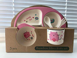 Дитячий набір посуду з бамбука Lovely Cat