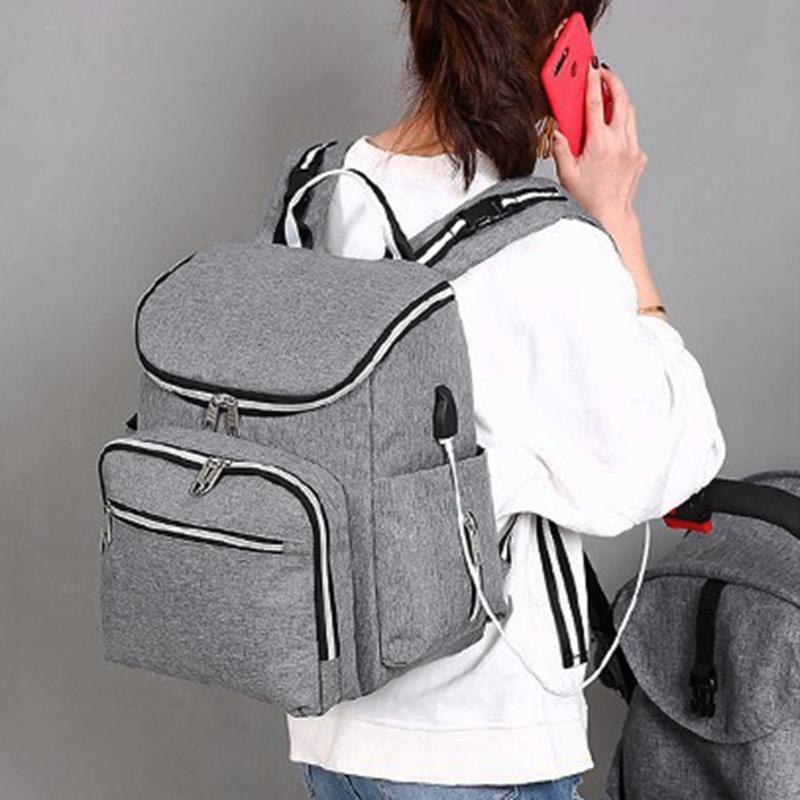 Рюкзак с USB портом и термосумкой для мамы, детских вещей, путешествий (серый) - фото 7 - id-p742847067