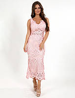 Сукня жіноча рожева дизайнерська вечірня міді по фігурі Modna KAZKA MKENG3062-3