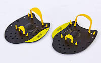 Лопатки для плавания гребные SPDO (пластик, резина, р-р S-15x10см, черно-желтый) Дубл.