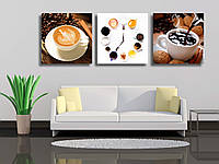 Картина на холсте "Комплект картин Кофе и часы"
