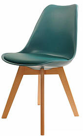 Стілець Milan Eames Style, бірюзове пластикове сидіння з м'якою подушкою на букових ніжках